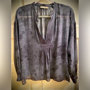 BLUE SILK ‘tie die’ BLOUSE